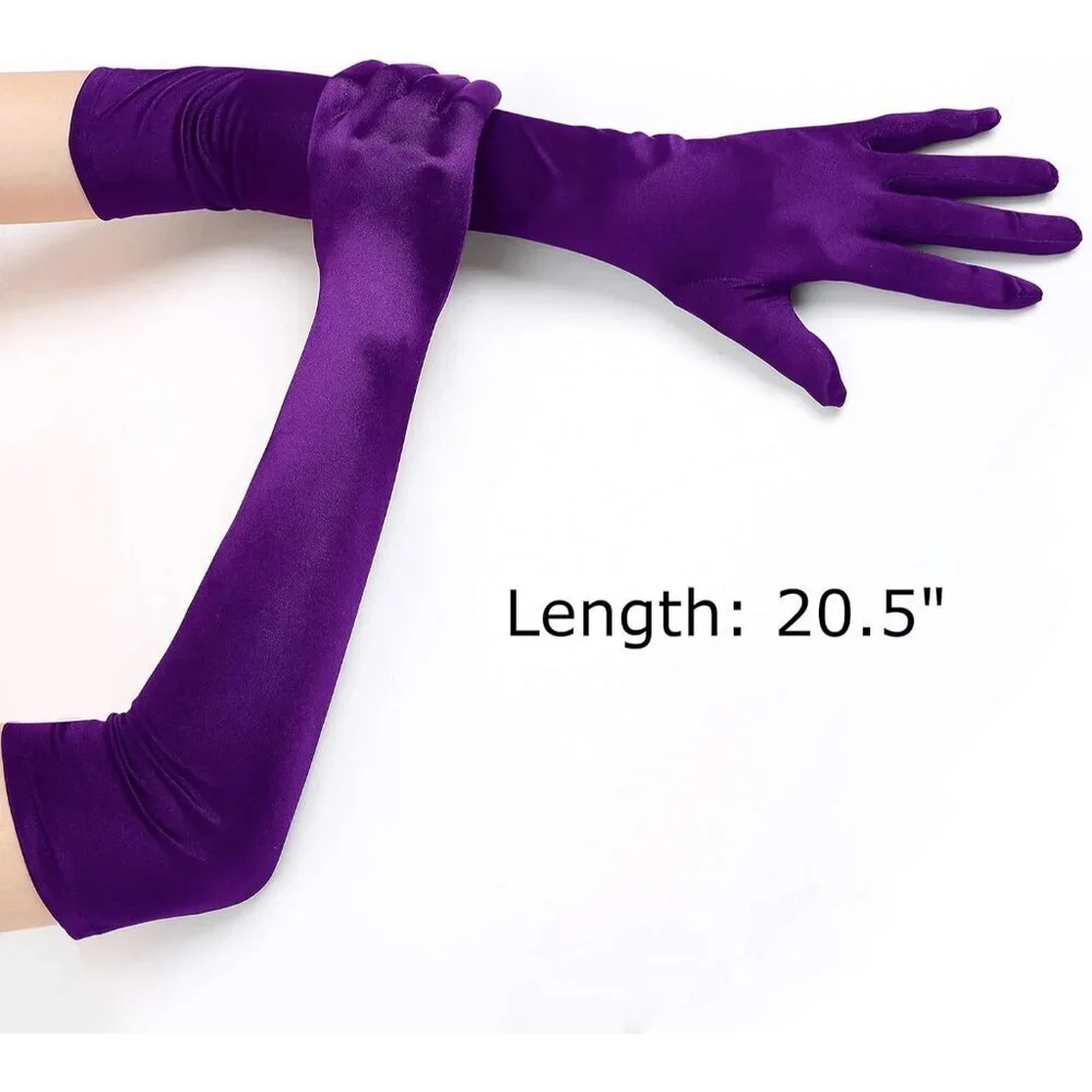 Women's Smooth Purple Long Satin Gloves Elbow Length Party Costume Accessory